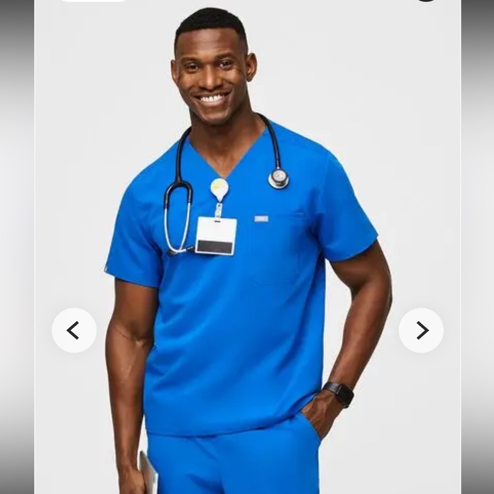 Figs Men's V-Neck Scrub Top in Royal Blue